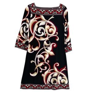White House Black Market Dress Womens S Black Swirl Flared Sleeve Jersey Knit
